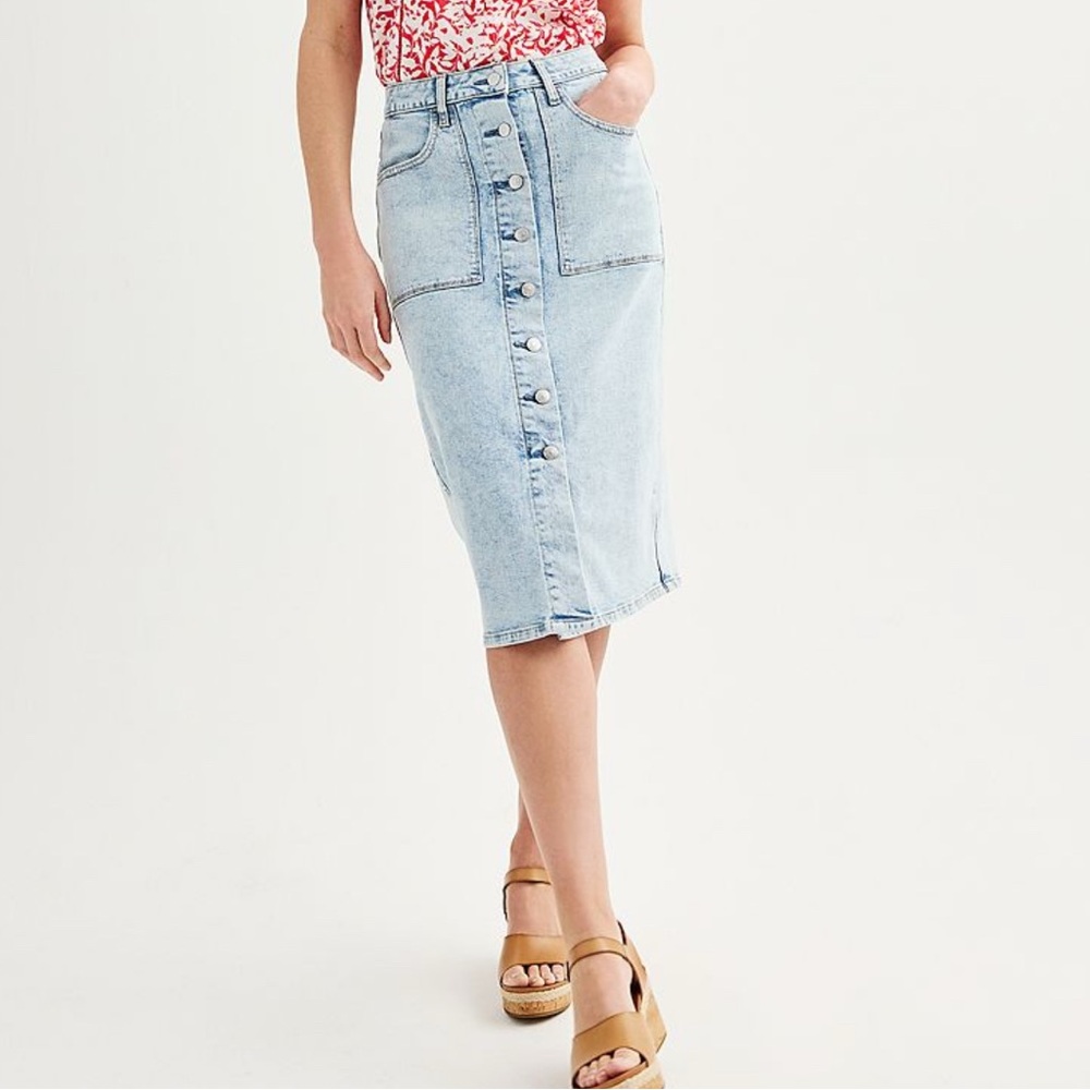 Sonoma Goods For Life Button-Front Denim Midi Skirt Light Wash Size 8